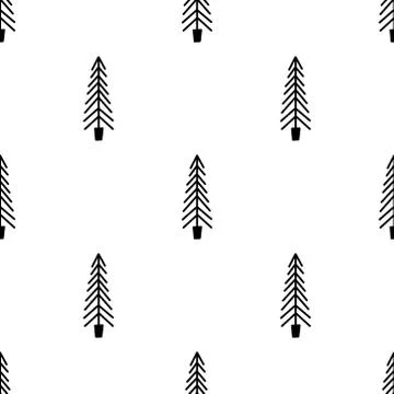 Vector simple fir tree seamless pattern in modern scandinavian design. Can be 스톡 일러스트