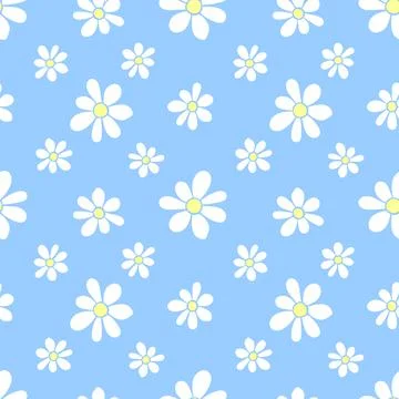 Vector simple floral seamless pattern. Cute endless print with flowers chamom Illustrazione stock