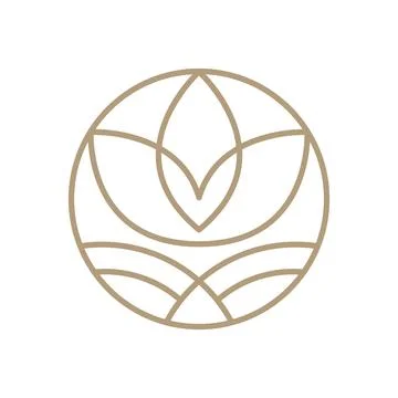 Vector simple flower lotus logo beige line design. template elegant element in Ilustração Stock