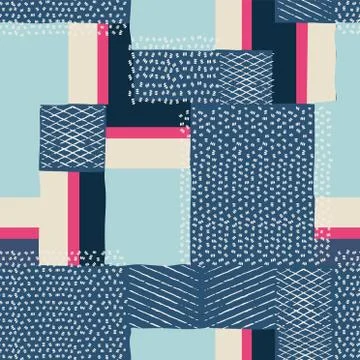 Vector simple geometric shapes and brush strokes color block pattern 스톡 일러스트