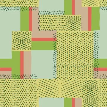 Vector simple geometric shapes and brush strokes color block pattern Stock Illustration