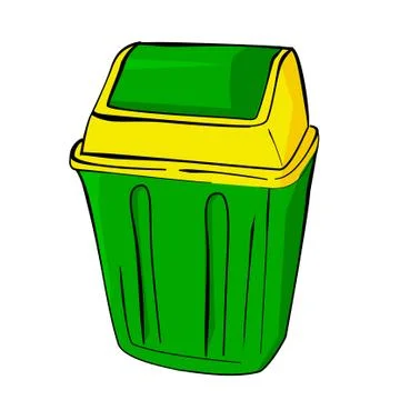 Vector simple hand draw sketch, Green and Yellow Clean Empty Trash at white b Stock Illustration