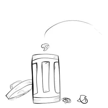 Vector simple hand draw sketch, paper Trash throwed to bin at white backgroun Stock Illustration