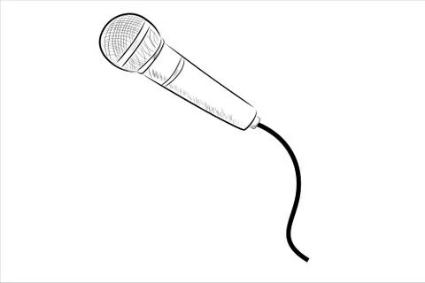 Vector Simple, hand draw sketch wired microphone, Isolated on White Stock Illustration