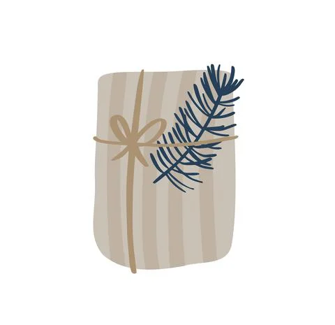 Vector Simple Hand drawn of scandinavian gift box with branch. Cute Christmas Stockillustratie