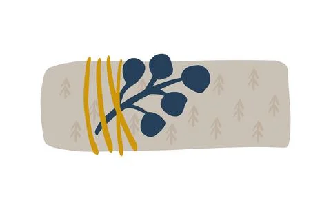 Vector Simple Hand drawn of scandinavian gift box with branch. Cute Christmas 스톡 일러스트