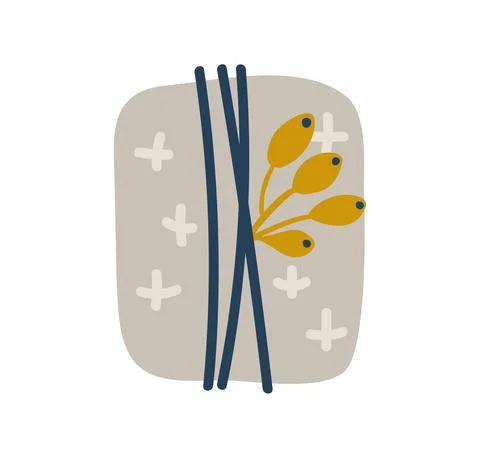 Vector Simple Hand drawn of scandinavian gift box with branch berries. Cute 스톡 일러스트