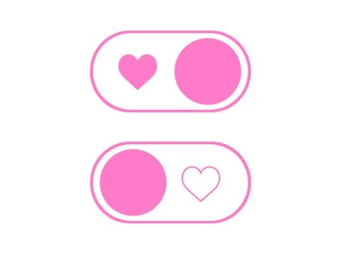 Vector simple heart icon On and Off Toggle switch button Illustrazione stock