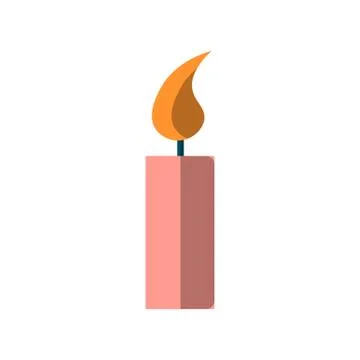 Vector simple icon of a burning candle. Burning pink candle with orange flame Stock Illustration