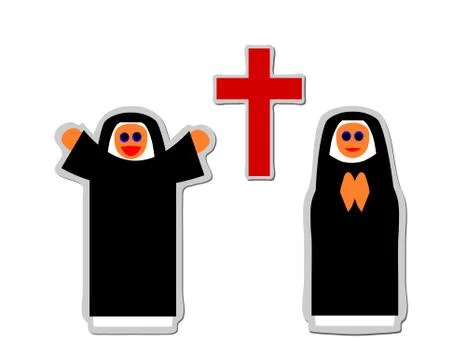 Vector - Simple icon of christian nun rejoicing and praying front red cross Stock Illustration