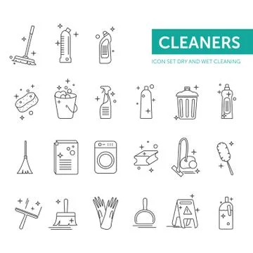 Vector simple icon set. Dry and wet cleaning for your design Stock Illustration