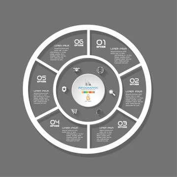 Vector simple infographic of round forms with segments cut from paper with wh Stock Illustration