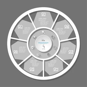 Vector simple infographic with seven segments cut from paper with white text Stock Illustration