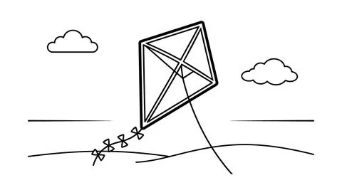 Vector of Simple kite flying in a clear sky with clouds Stock Illustration