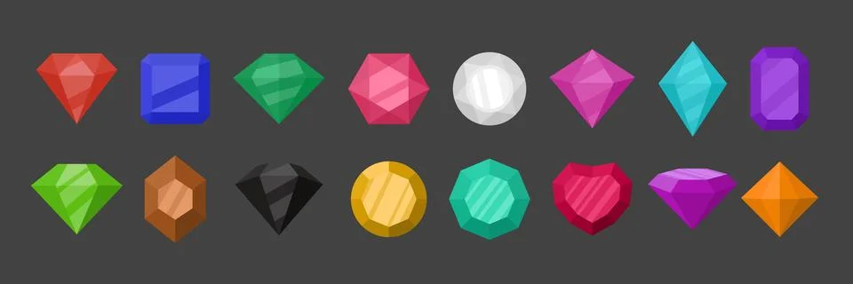 Vector Simple Minimalistic Gemstone Icon Set. Diamond, Crystal, Rhinestones イラスト素材