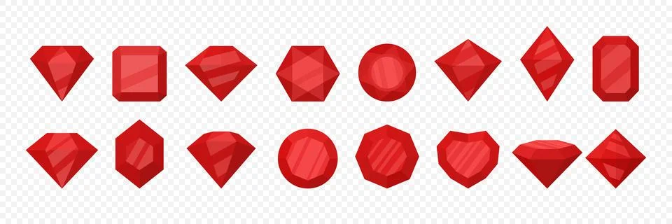Vector Simple Minimalistic Red Gemstone Icon Set. Diamond, Crystal, Rhinestones イラスト素材