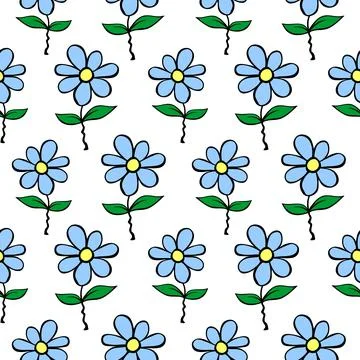 Vector simple primitive floral seamless pattern. Cute endless print with blue Illustrazione stock