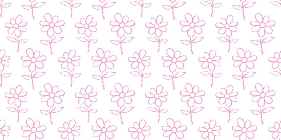 Vector simple primitive floral seamless pattern. Cute endless print with pink Illustrazione stock