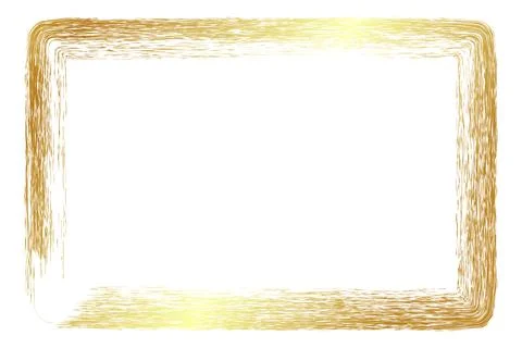 Vector simple rectangle frame from gold golden crayon, at white background Stock Illustration