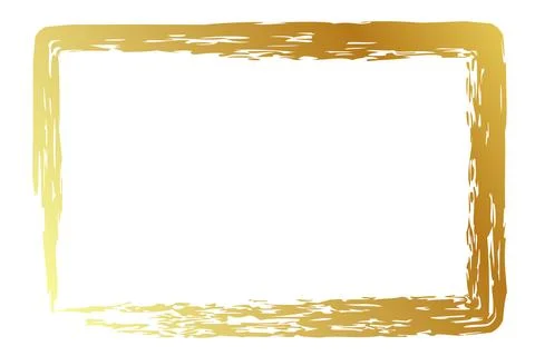 Vector simple rectangle frame from gold golden crayon, at white background Stock Illustration