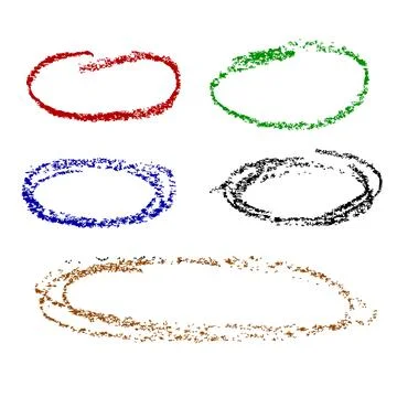 Vector simple red green blue black brown crayon sketch oval and circle fram.. Stock Illustration