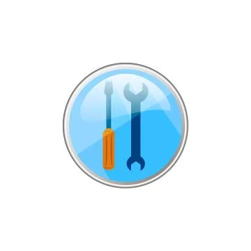 Vector simple round glass icon of tools wrench and screwdriver settings Stock Illustration