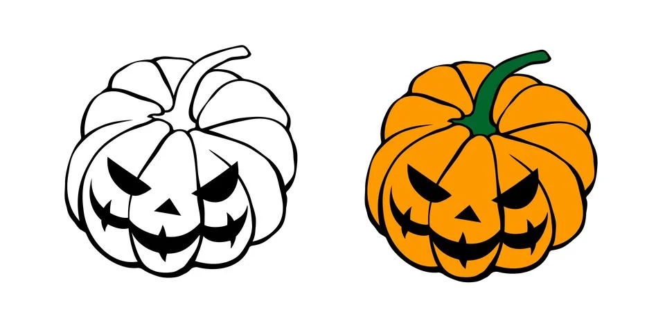 Vector simple scary spooky smiling Halloween pumpkin isolated. Jack o Lantern Stockillustratie