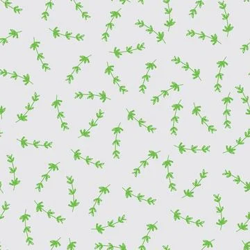Vector simple scattered spaced out green and grey herb rosemary seamless Stock Illustration