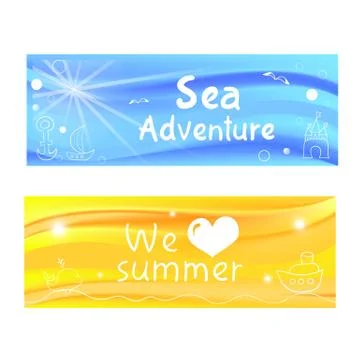 Vector simple sea beach banners Stock Illustration