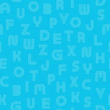 Vector simple seamless pattern with contour latin letters. Blue repeatable 스톡 일러스트