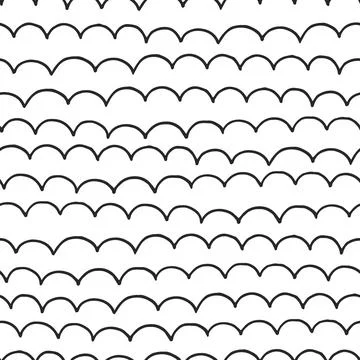 Vector simple seamless pattern with hand drawn waves on white background. Doo Stock Illustration