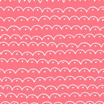 Vector simple seamless pattern with hand drawn waves and dots on pink backgro イラスト素材