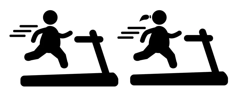 Vector simple set 2, obesity run stickman at treadmill, man and woman Stock Illustration