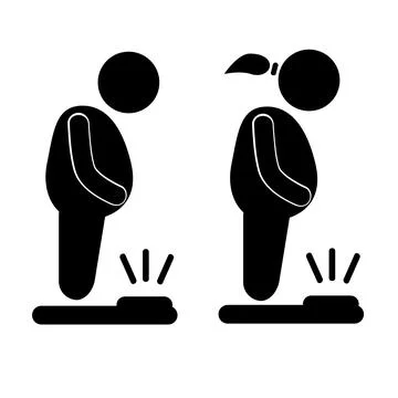 Vector simple set 2, obesity stand at weight scale man and woman 스톡 일러스트