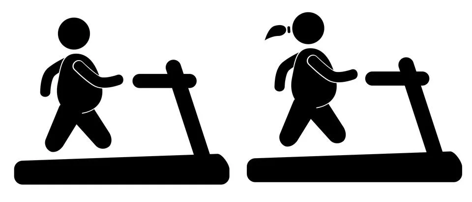 Vector simple set 2, obesity walk stickman at treadmill, man and woman Stock Illustration