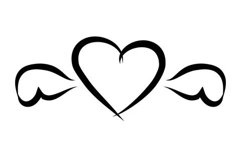 Vector simple set 2 sketch icon love and wing, broken heart isolated on white Stock Illustration