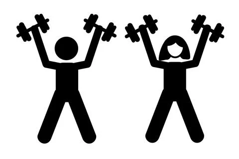 Vector simple set 2 stickman man woman, dumbbell exercise Stock Illustration