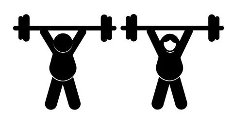 Vector simple set 2 stickman man woman, barbell exercise Stock Illustration