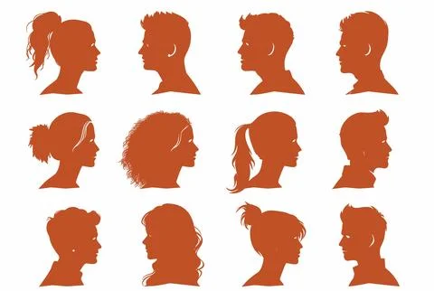 Vector simple silhouettes or icons of many people, woman and man facing each oth Stock Illustration
