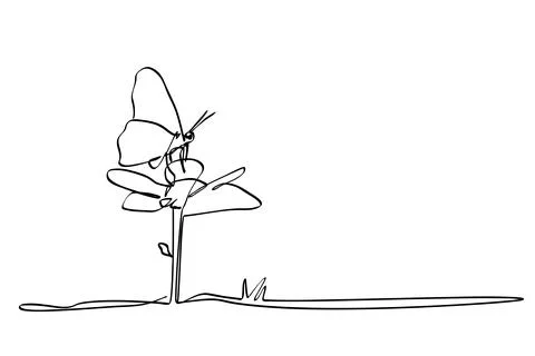 Vector simple single or one continuous butterfly at flower Stock Illustration