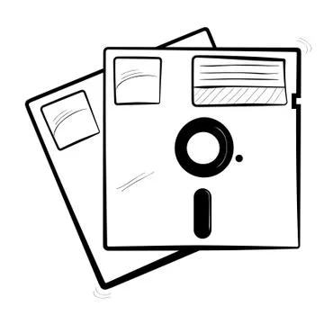 Vector simple sketch of diskette, Old Model Storage Device for Computer Stock Illustration