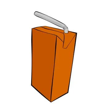 Vector Simple Small Chocolate UHT Milk with plastic straw at transparent effe Stock Illustration