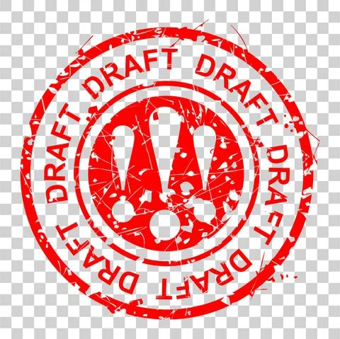 Vector Simple Style Red Circle Rubber stamp, draft,  at at tranparent effect  Stock Illustration