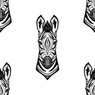 Vector Simple Zebra Drawing in Black and White Design seamless pattern イラスト素材
