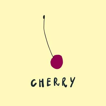 Vector simplified cherry drawing, handwritten word Stock Illustration