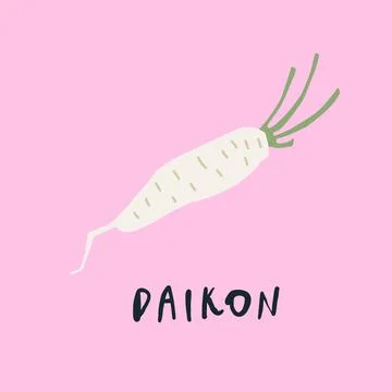 Vector simplified daikon drawing, handwritten word Stock Illustration