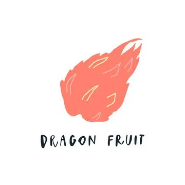 Vector simplified dragon fruit drawing, handwritten word Illustrazione stock