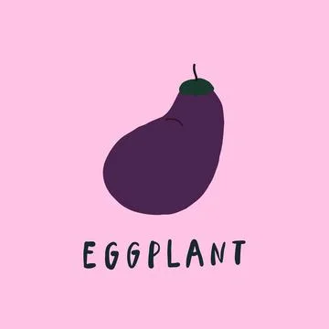 Vector simplified eggplant drawing, handwritten word Stock Illustration