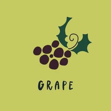 Vector simplified grape drawing, handwritten word Stock Illustration