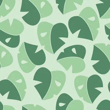 Vector Simplified Monstera Half Moon Leaves in Green seamless pattern background Stock Illustration